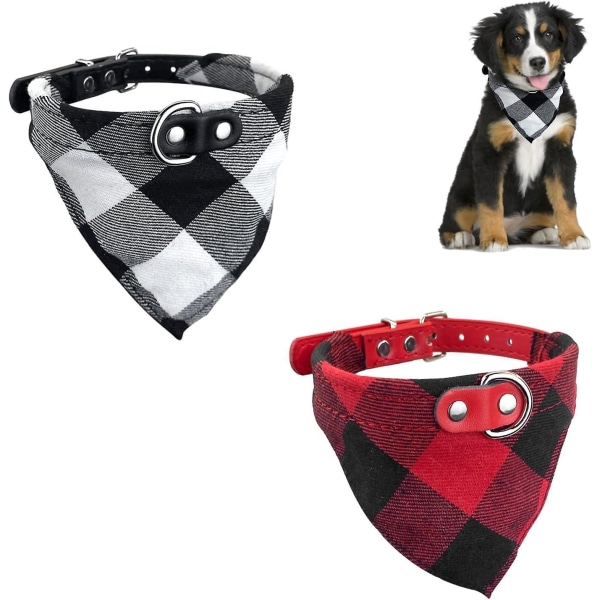 2-pack röda och svarta hundbandanas - Tvättbar och justerbar triangelhalsduk för små och medelstora hundar