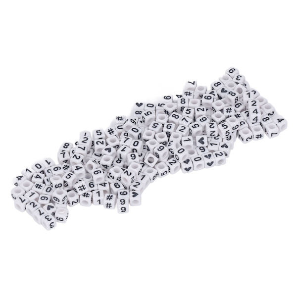 300 kpl akryylinumerohelmiä, valkoisia, 7x7 mm, akryylihelmiä korujen valmistukseen, DIY-rannekkeisiin ja koristeisiin