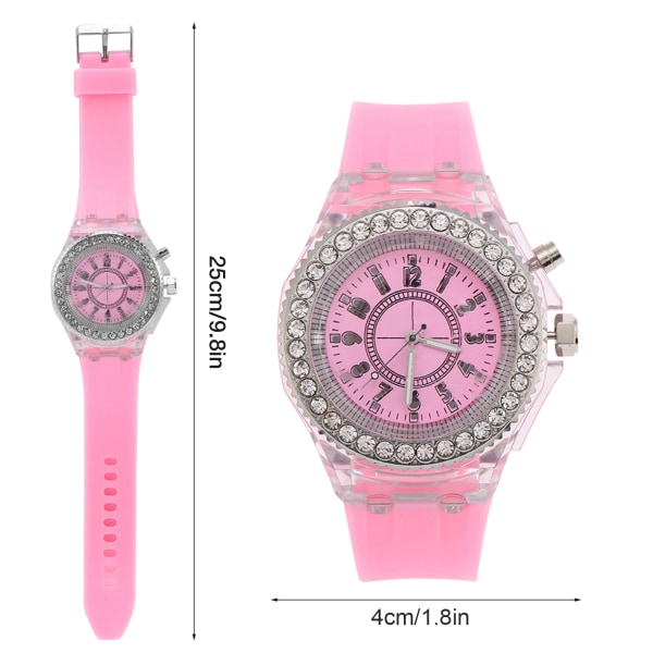Kvinnliga barn LED-bakgrundsbelysning kvarts rund watch Silikonarmbandsur (rosa)