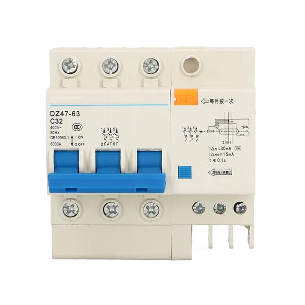 Mini effektbryter 3P MCB DIN-skinnemontering 6000A bruddkapasitet 400V 32A for hjemmet