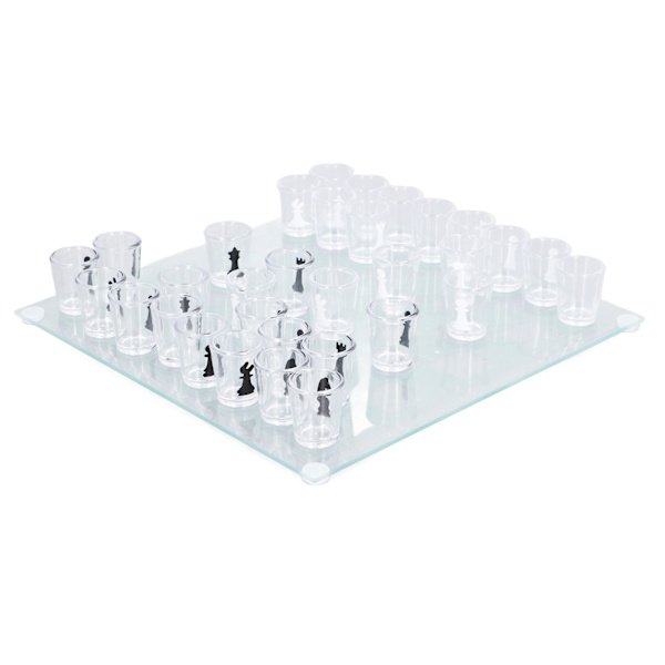 Sjakkbrett med shotglass - drikkespill - 22,5x22,5cm