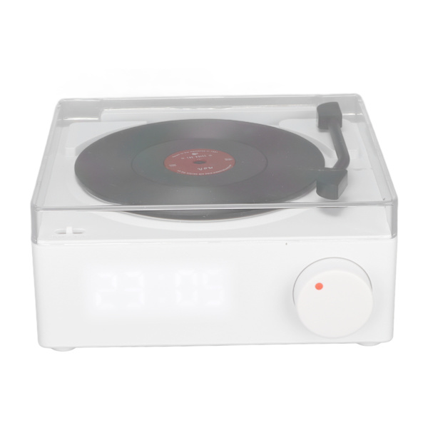 X11 Bluetooth Väckarklocka högtalare 360 ​​graders stereoljud Retro Roterande Vinylskiva Väckarklocka Högtalare DC 5V1A Vit