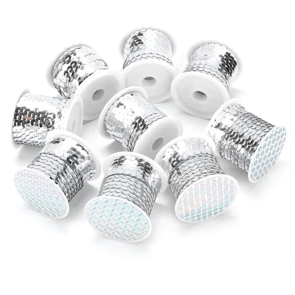 9 rullar paljettsnöre 6 mm konst hantverk PVC tyg extra dekorativt tillbehör 5 meter (silver)