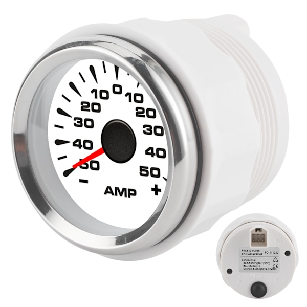 50A Amperemeter AMP-måler LCD-skjerm Stepper Motor Ampere Meter IP67 Vanntett Universal Hvit Skive Sølv Ramme