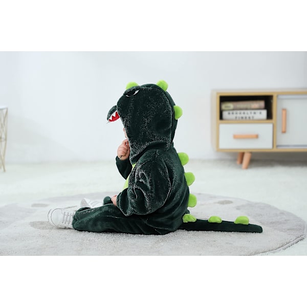 Toddler Dinosaur-asu Hupullinen Onesie Halloween Lapset Eläin Asuste 18-24 Kuukautta - Tummanvihreä