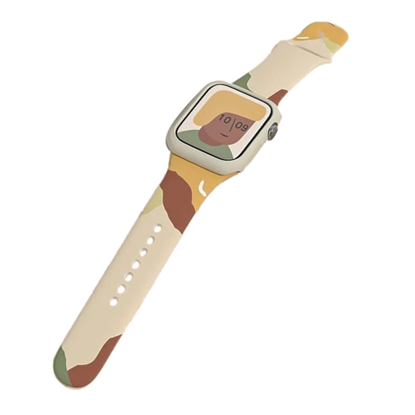 Silikonklokkebåndserstatning Fargeutskrift Hurtigutløsing Håndleddsrem for IOS Watch 6 7 Grønn Mango Gul 42/44/45MM