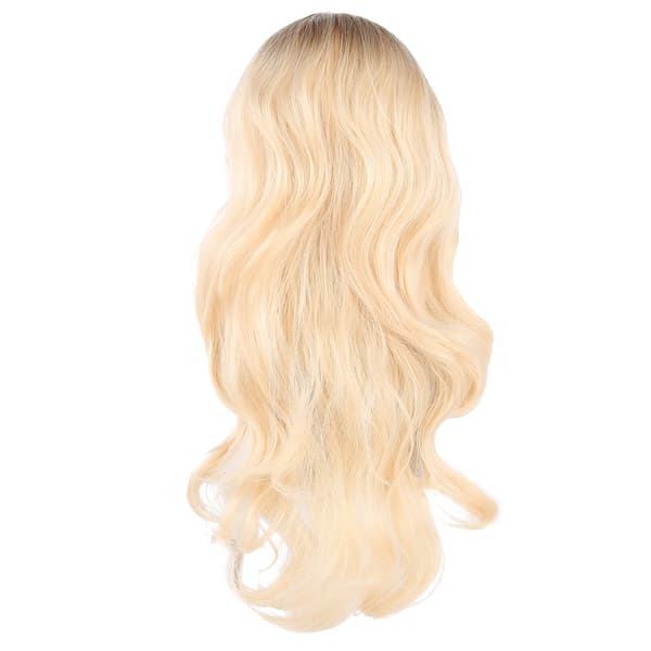 Lang krøllete bølgete parykk for kvinner, syntetisk hår, midtskill, gradient gull 68 cm (lc356)