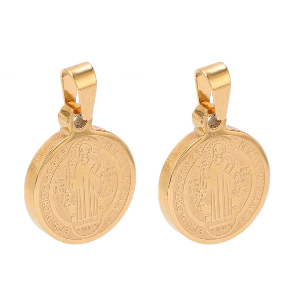 2 stk. St. Benedikt-medaljer i rustfritt stål, allergivennlig, dekorativ St. Benedikt-medaljong for beskyttelse