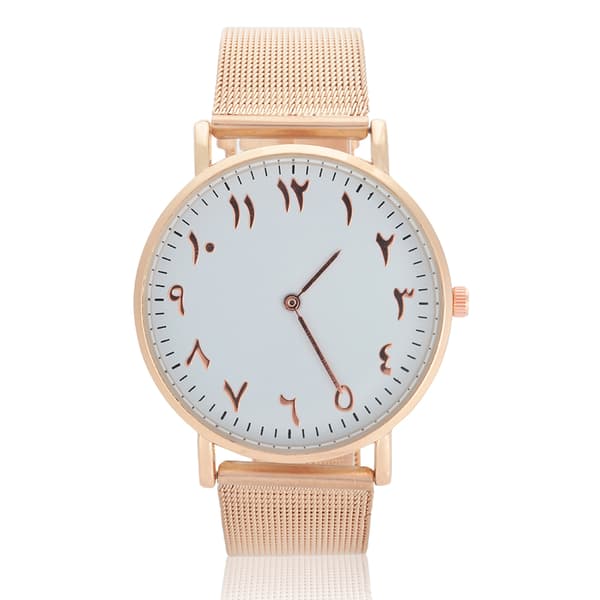 Quartz Urværk Rustfrit Stål Rem Analog Rund Urskive Armbåndsur (Rose Gold)