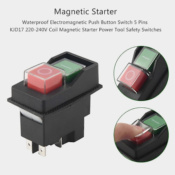 Vandtæt elektromagnetisk trykknapkontakt 5 ben KJD17 220-240V Spole Magnetiske sikkerhedsafbrydere