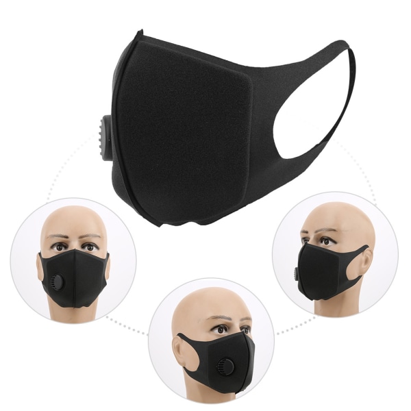 Svart Polyester Utomhuscykling Dammtät Anti Haze Andningsventil Skydd Munmuffle