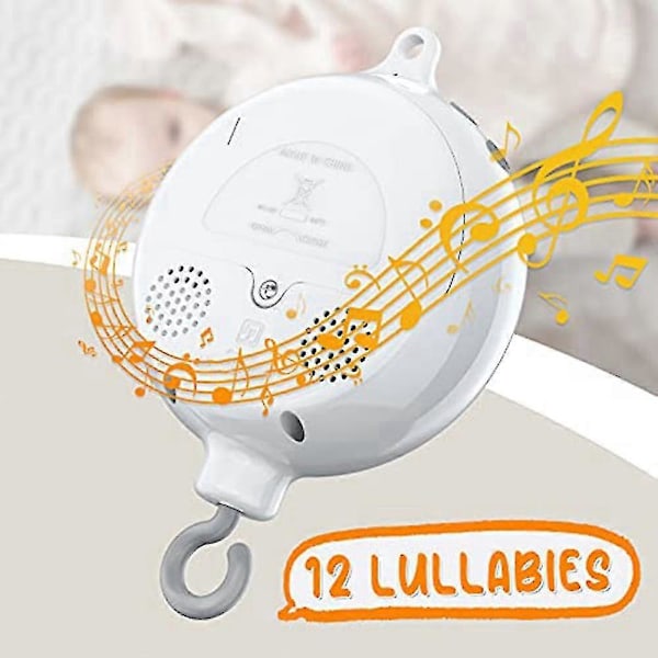 Krybbemobil Motor Baby Musikboks Med 3 Tilstande Justerbar Lydstyrke 12 Vuggeviser Slukker Efter 30 Minutter -n4804 ZD A