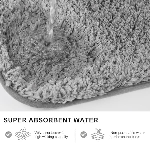 Sklisikker, Myk, Vannabsorberende, Mikrofiber, Baderomsmatte, Maskinvaskbar, for Badekar, Dusj og Bad, Mørkegrå