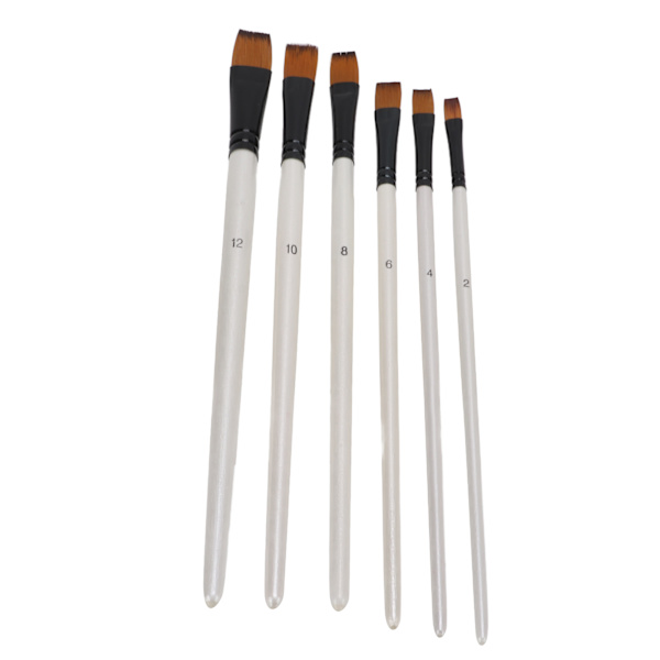 6 stk nylon malepensel pensel holdbar kort håndtak hånd føles komfortabel enkel rengjøring gjentatte ganger kunstforsyninger flat front