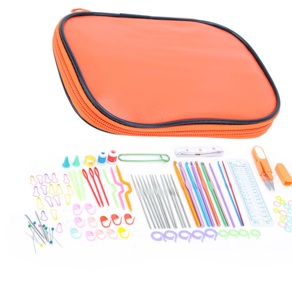 100 st virknålsset DIY 22 virknålsset med små tillbehör för stickentusiaster nybörjare orange