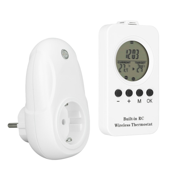 Trådløs stikkontakt termostat LCD fjernbetjening digital display temperaturregulator med temp sensor EU stik 220V