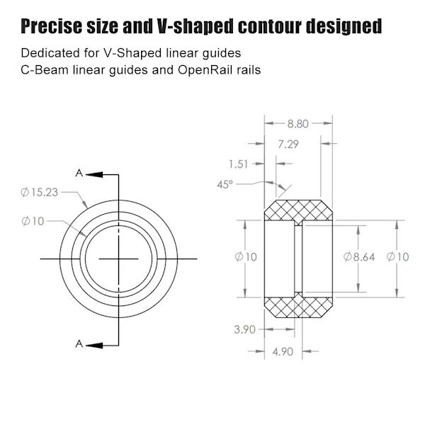 2 sett 3D-skriverdeler V-formet lineær styrehjul Mini V-formet remskive for C-Beam/OpenRail