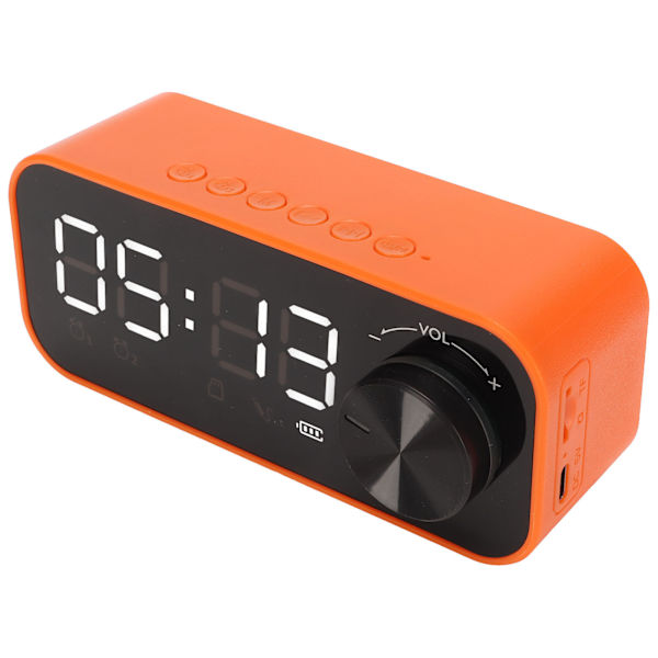 Mini Bluetooth-højttaler med kraftig bas, dobbelt vækkeur, bærbar trådløs højttaler med LED-display, orange