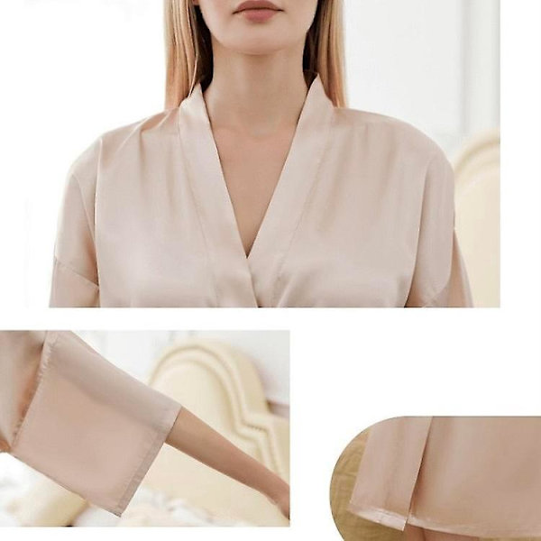Lang Satin Kimono-kåbe til Kvinder - Silkeblød Natskjorte til Bryllup og Brudepiger