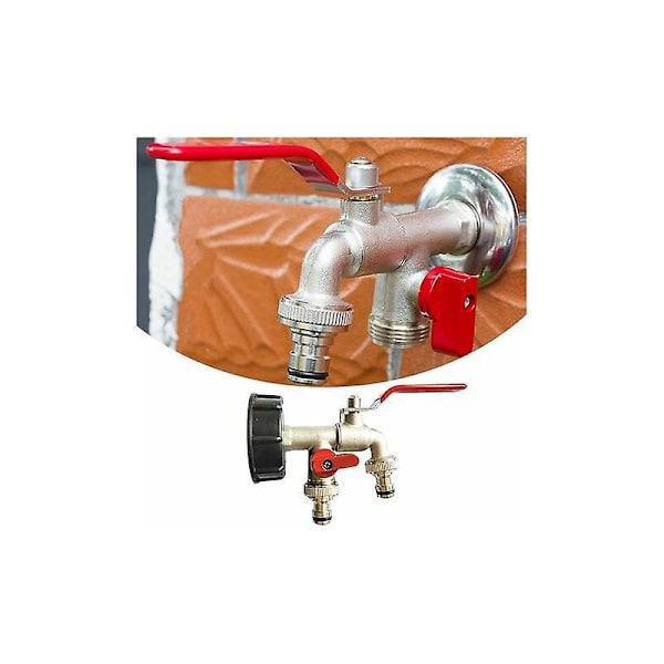 Puutarhan kaksoishana 1/2, 1000L säiliöhana Ibc vesisäiliöadapteri sadeveden keräyshana, kaksoishana PP messinki karkea kierre 60MM S60x6 Ibc hana