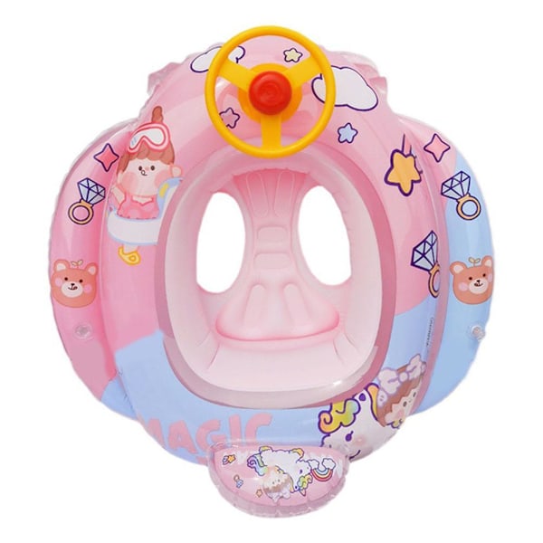 Baby Pool Float med säkerhetssäte ratt tecknad uppblåsbar simring pool simträning hjälpmedel för 1-6 år gamla barn
