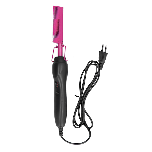 Multifunksjonell hårkam våt og tørr varm oppvarming krølling rettetang EU-plugg 120‑240V Rose Red