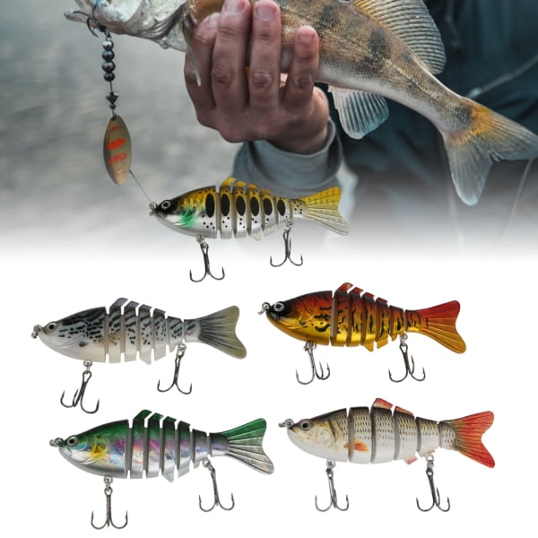 5 st 10 cm Multi Sektioner Konstgjord Fiske Lure Bete Havsfiske Utrustning Sjunkande Wobblers med krok