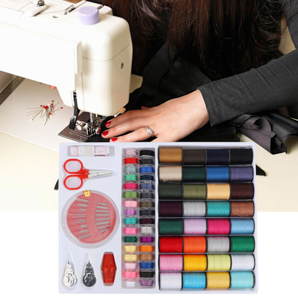 64PCS Färgglad Handmaskin Sytråd Sats Kläder Snöre Spole Box FR-197
