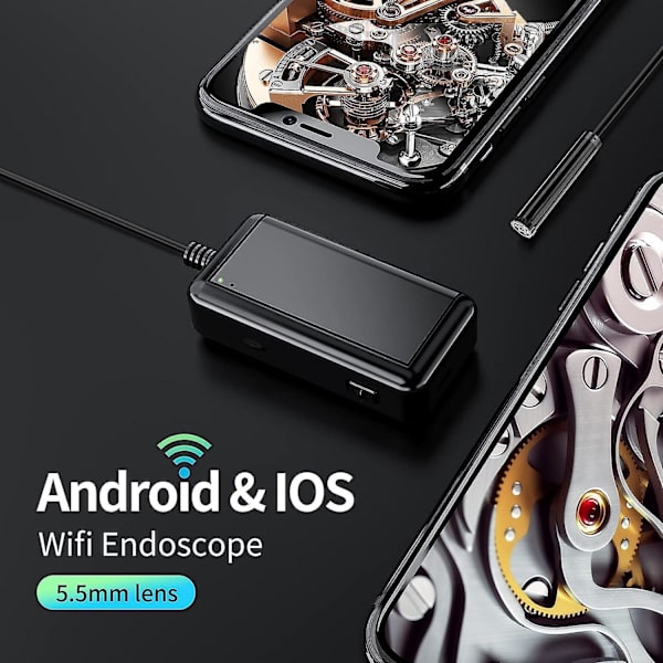Langaton HD-endoskooppikamera - 5,5 mm:n tarkastusboreskooppi Wi-Fi:llä, IP67-vedenkestävä, 6 LED-valoa - Yhteensopiva iPhonen ja Android-puhelimien kanssa