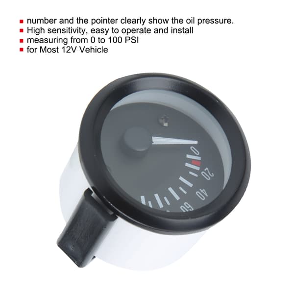 Motor Bil Olietryk Måler med Sensor 0-100 Psi 12V 52mm/2 tommer