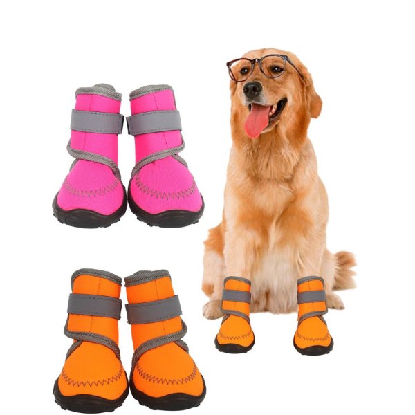 Orange M hundstövlar och tossor, hundsko, snöhundstövlar, skyddande hundstövlar med justerbara reflekterande remmar