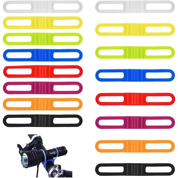 16-paks fleksible sykkelsilikonbånd for lommelykter, mobiltelefoner og stoppeklokker - 14x2,2x1 cm