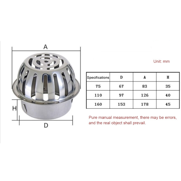 Ruostumattomasta teräksestä valmistettu pyöreä lattia viemäri kotikylpyhuoneen ulkopihan parvekkeelle (110mm/4in)