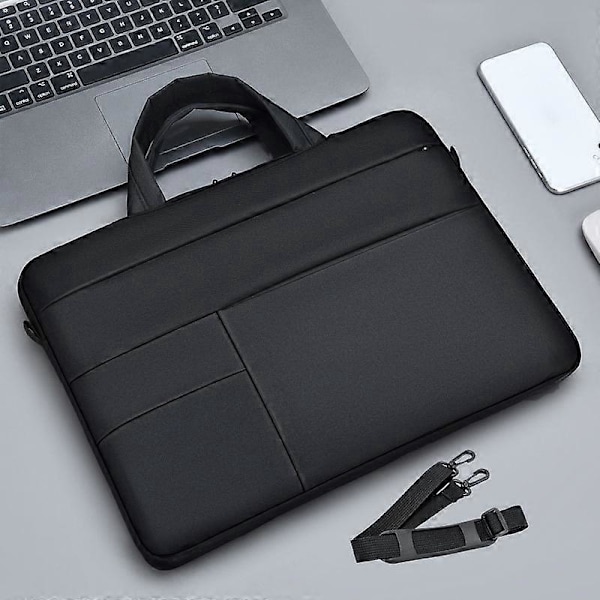 Laptop taske mode business computer skuldertaske tynd sektion Apple Xiaomi Huawei Asus laptop taske 14 tommer (sort med skulderrem)