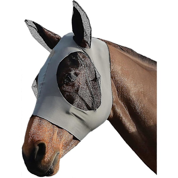 Hestemaske Fluemasker for Hest Flue Maske Insektmiddel UV-Beskyttelse Med Ører (Grå)