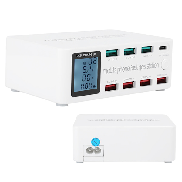 8-i-1 multifunksjonell USB-ladestasjon smart stikkontakt brakett 100W maksimalt 100-240VUS