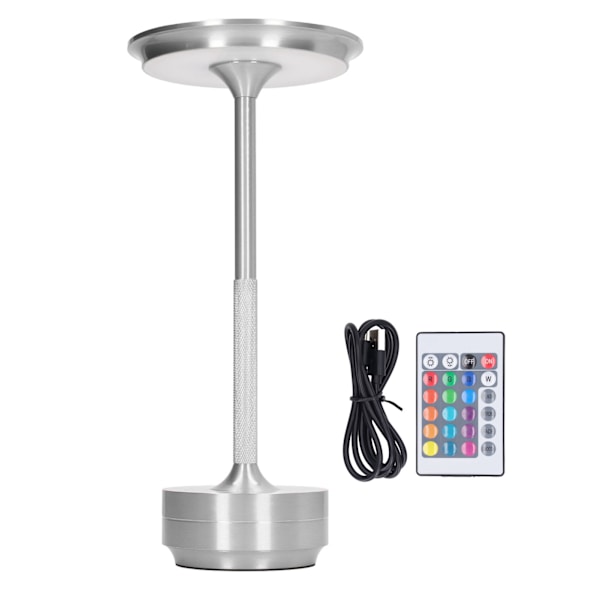 LED-bordslampa, uppladdningsbar, 16 färger, bärbar, modern metall RGB-skrivbordslampa med fjärrkontroll för vardagsrum, kontor, silver