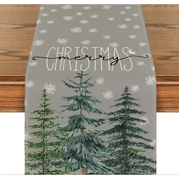Grå Fyrretræ Snefnug Glædelig Jul Bordløber, Sæsonbestemt Vinter Jule Køkken Spisebord Dekoration (33x230cm)