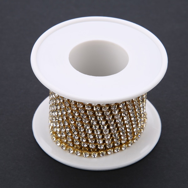 SS12 5 yard/rulle Crystal Rhinestone Chain DIY Fashion Golden Close Cup Chain Beklædningstilbehør