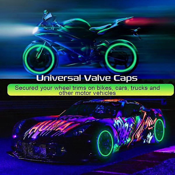 Universella Ventilkåpor med Ljus för Bildäck, Självlysande Fluorescerande Ventilkåpor för Bil, Motorcykel, Cykel (4 Blå+4 Grön)