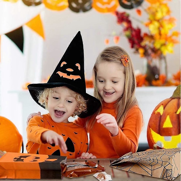 72 stk Halloween Godteposer og 72 stk Halloween Klistremerker, Gaveposer Matpapirposer for Godteri, Kjeks, Nøtter, Halloween Dekorasjon