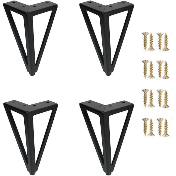Sett med 4 trekantben i sort metall for DIY TV-bord og sofaskap