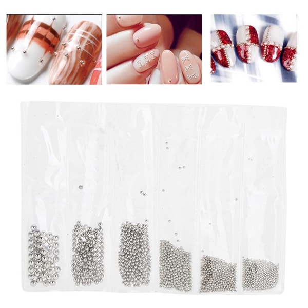 4 farver Nail Art dekorationer 0,5 mm-3,0 mm stålkugle manicure tilbehør Sølvgrå