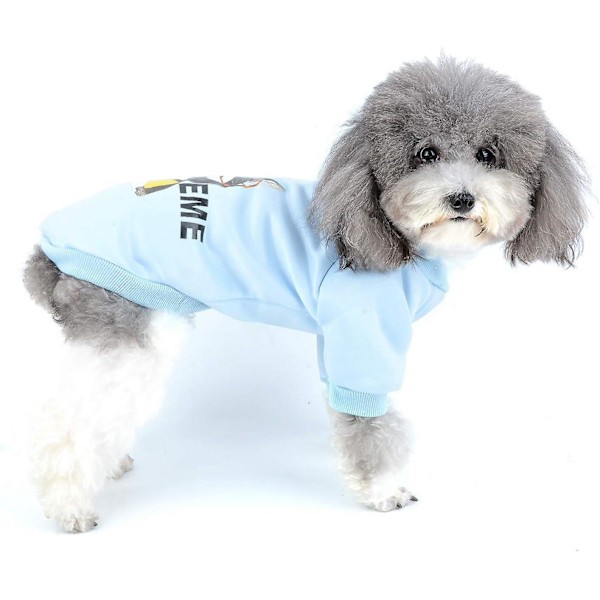 Blå bomuldspolstret vinterfrakke sweatshirt til små hunde og katte - hvalpejakke kostume til Yorkshire, Chihuahua - størrelse medium