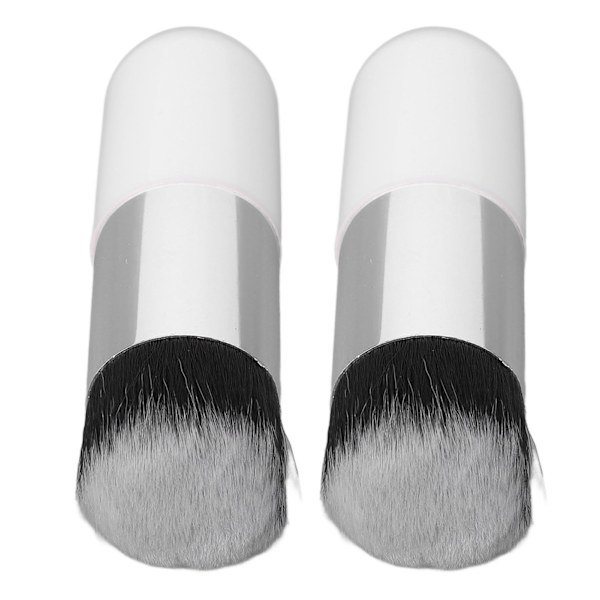 2 stk Foundation børste kunstfiber blød komfortabel bærbar makeup børste til kvinder hvid sølv