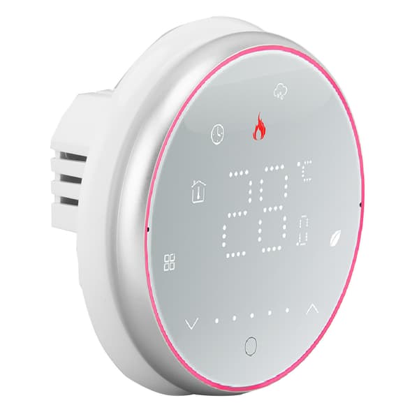 Smart termostat 1 vecka programmerbar LED-display infälld rund digital termostat AC95-240V för vattenvärmesystem vit