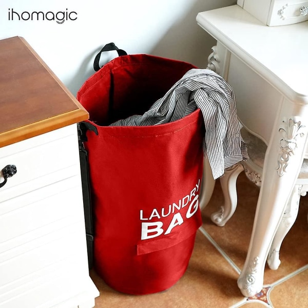 Punainen kokoontaitettava pyykkikori kahvalla ja soljella - yhden säiliön tilavuus, kankaan pesukori ja riippuva pyykkipussi kotiin tai kouluun