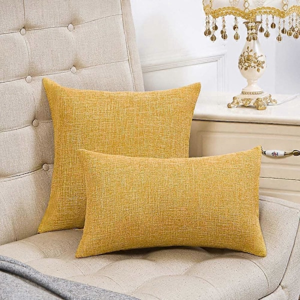 Sett med 2 gule putetrekk rustikk lin dekorative firkantede pynteputetrekk 40x40 cm for sofa dekorasjon