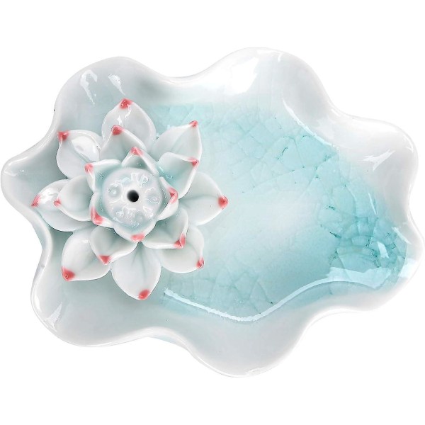 Keramisk Lotus-røgelsesholder med blomsterformet revnet design - lyseblå