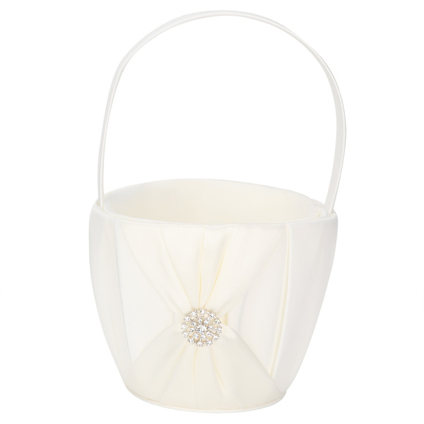 Silke Satin Materiale Bryllup Blomsterkurv Jentekurv Hvite Blomsterkurvsett（Hvit）
